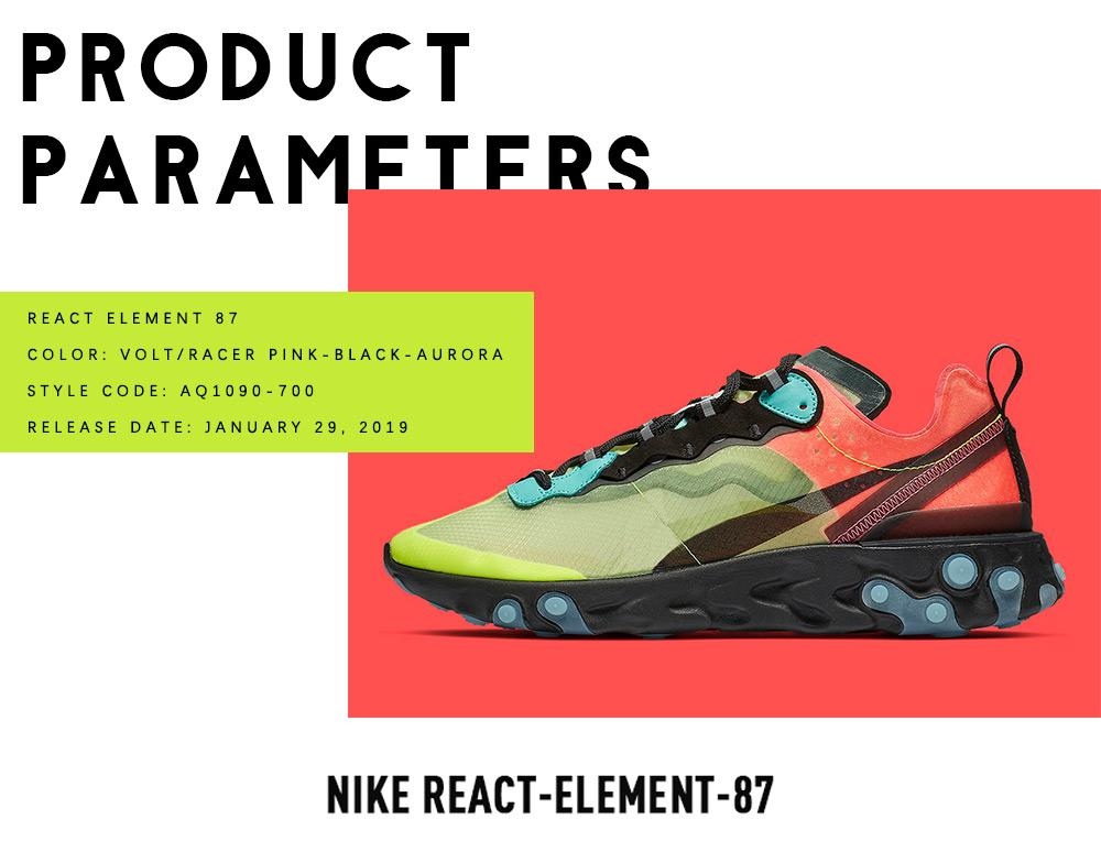 The Nike React Element 87 Pairs Volt And Racer Pink