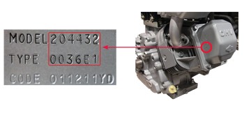 Расположение номера модели на двигателе для газонокосилки