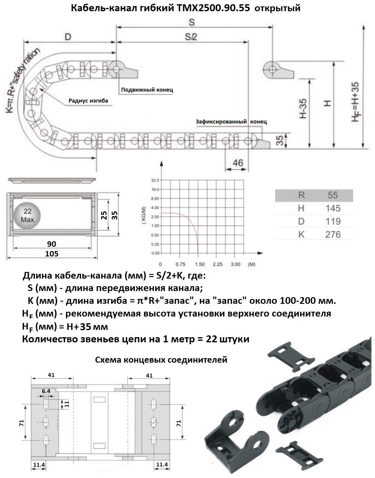 Схема кабель канала гибкого 25х90 R55 TMX2500.57.55 открытый