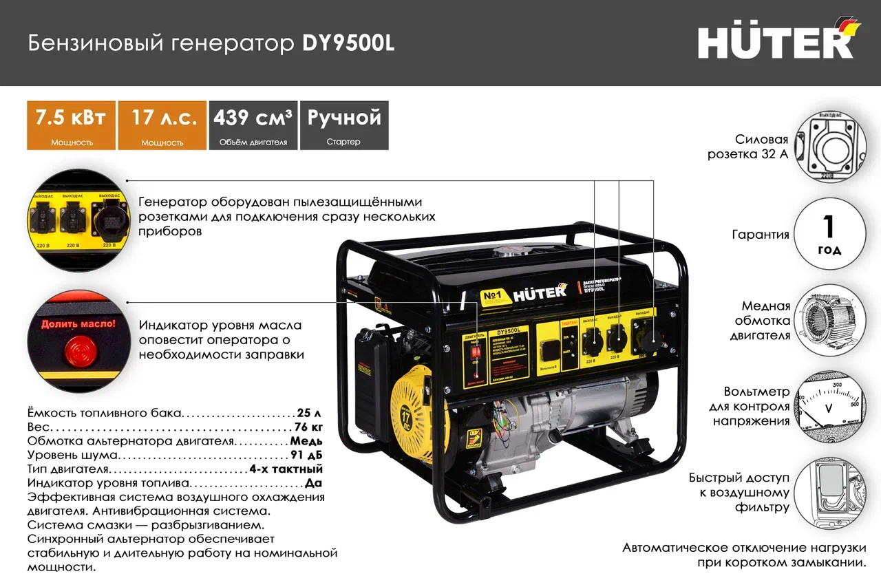 Преимущества генератора DY9500L