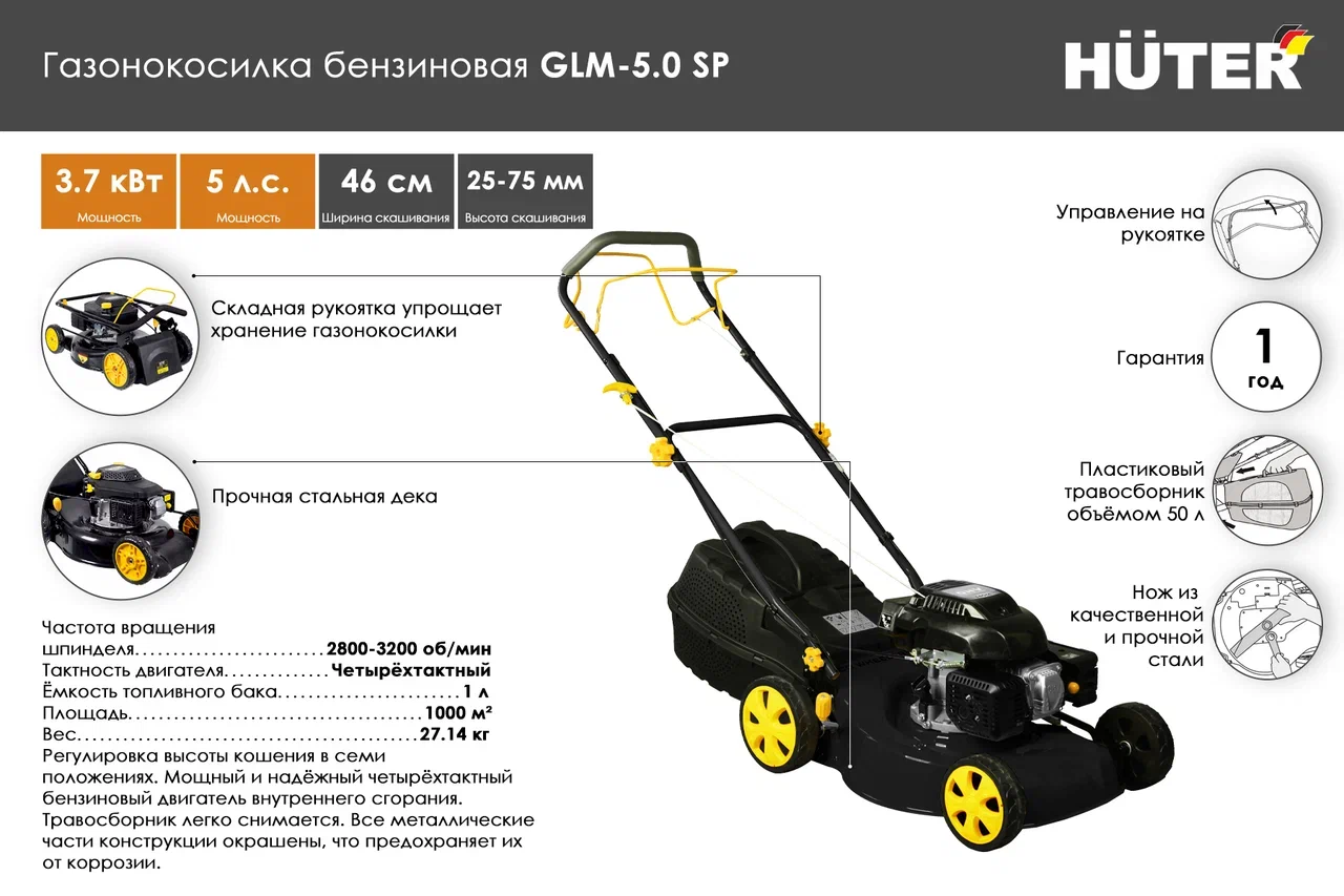Преимущества газонокосилки GLM-5.0 SP