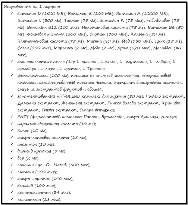 пищевая ценность и ингредиенты Opti-Men