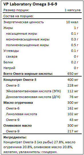 Состав Vplab Omega 3-6-9